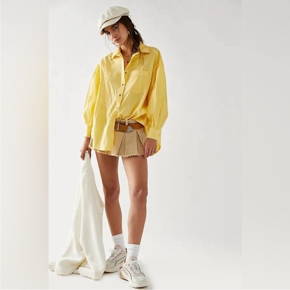 SOLD Free People Happy Hour Stripe Button Down Shirt Yellow Coverup NWOT - Picture 15 of 16